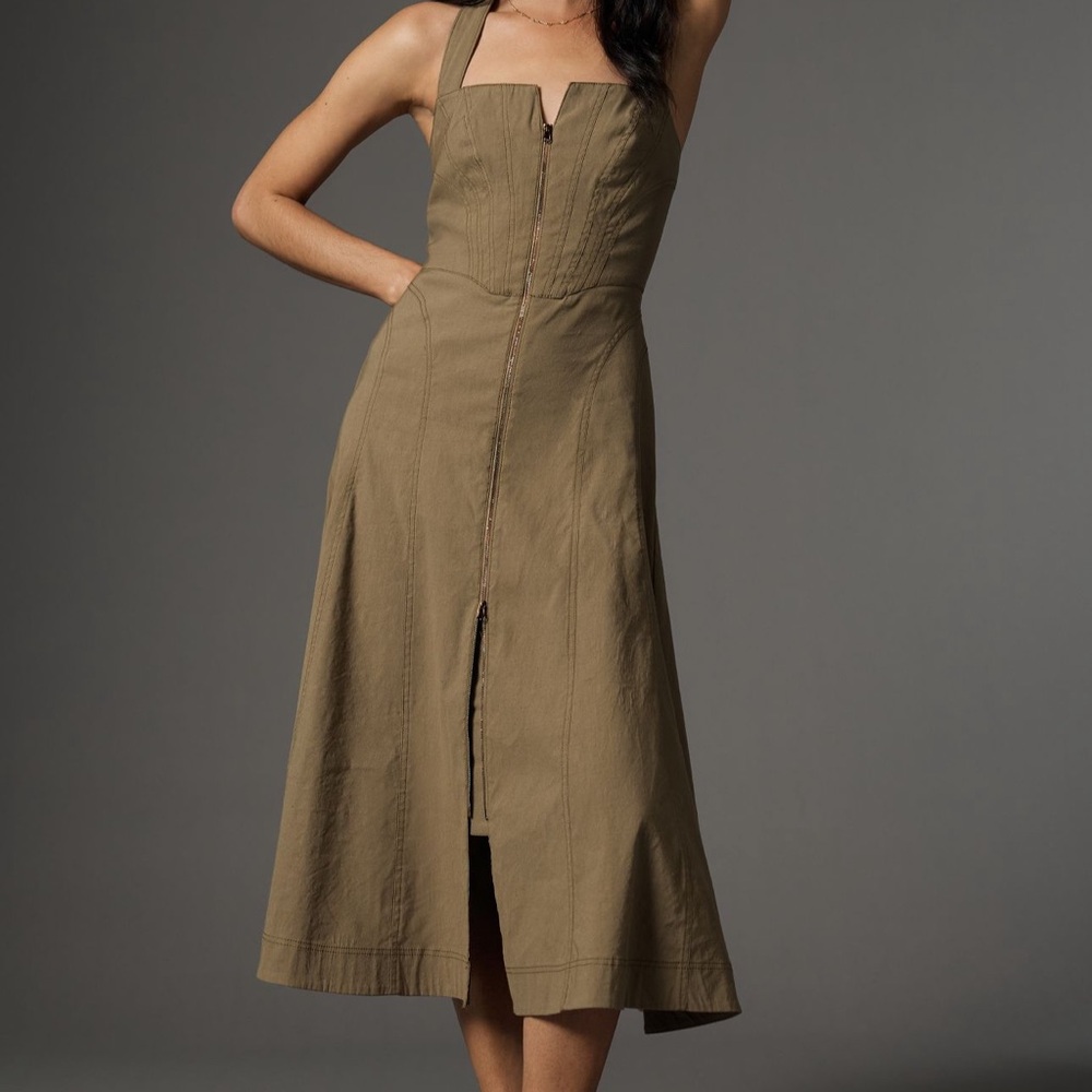 Elegant Olive Green Midi Dress